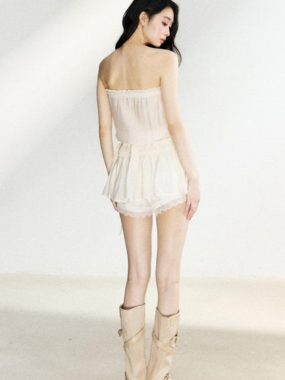 7Shiftin Strapless Lace Drawstring High Waist Two Piece Women&