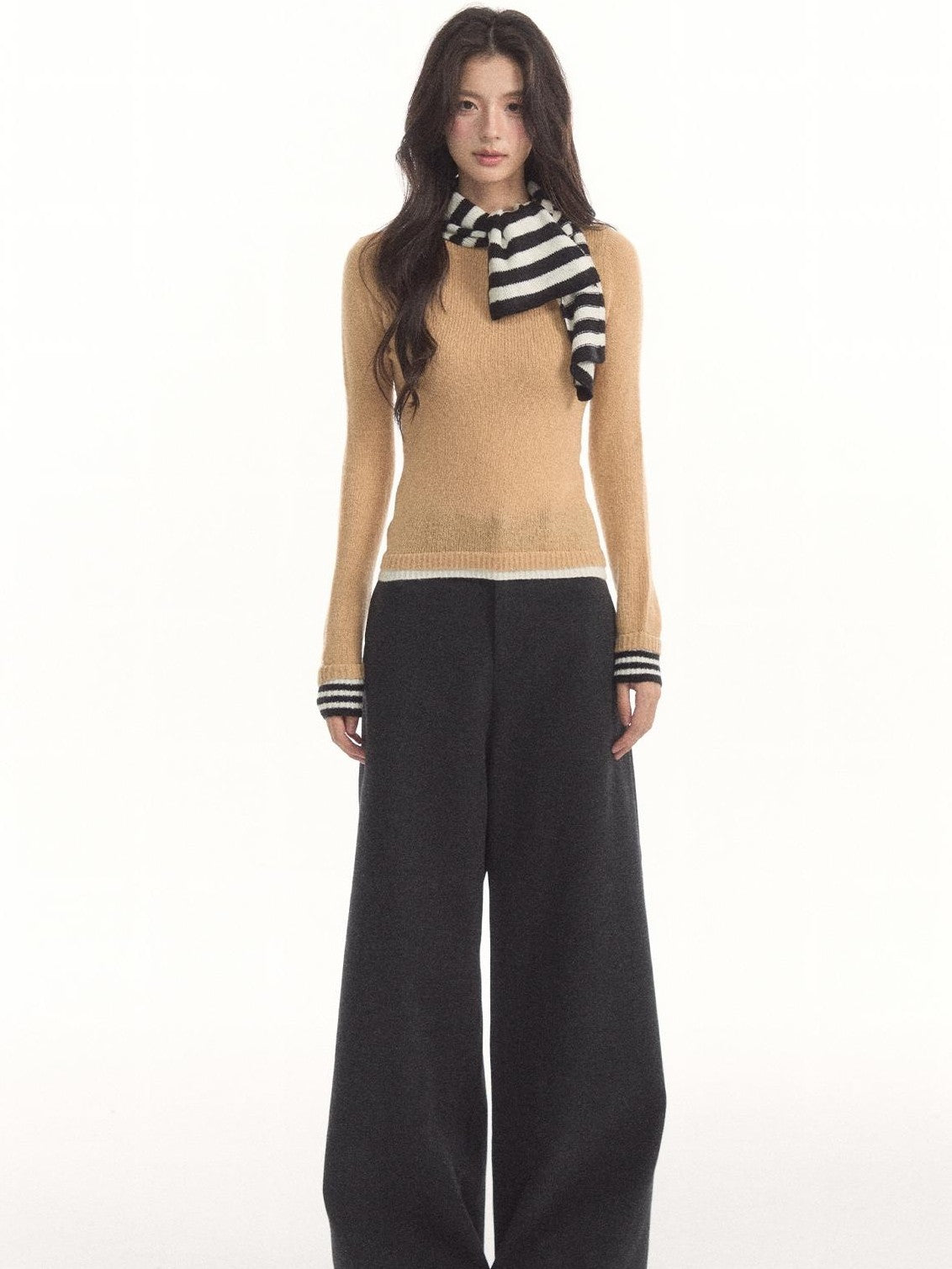 7Shiftin Striped Tie Neck Cutout Color Block Slim Fit Women&