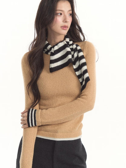 7Shiftin Striped Tie Neck Cutout Color Block Slim Fit Women&