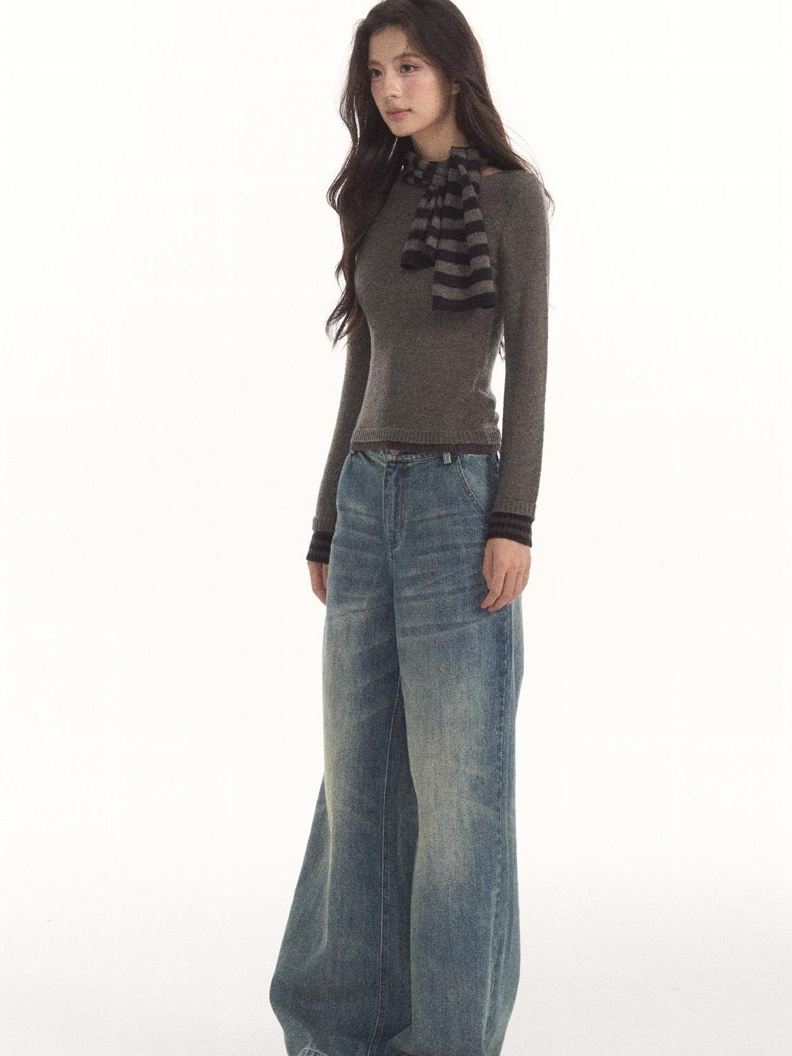 7Shiftin Striped Tie Neck Cutout Color Block Slim Fit Women&