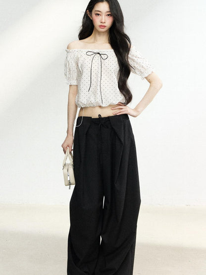 7Shiftin Sweet Polka Dot Bow Loose White Women&