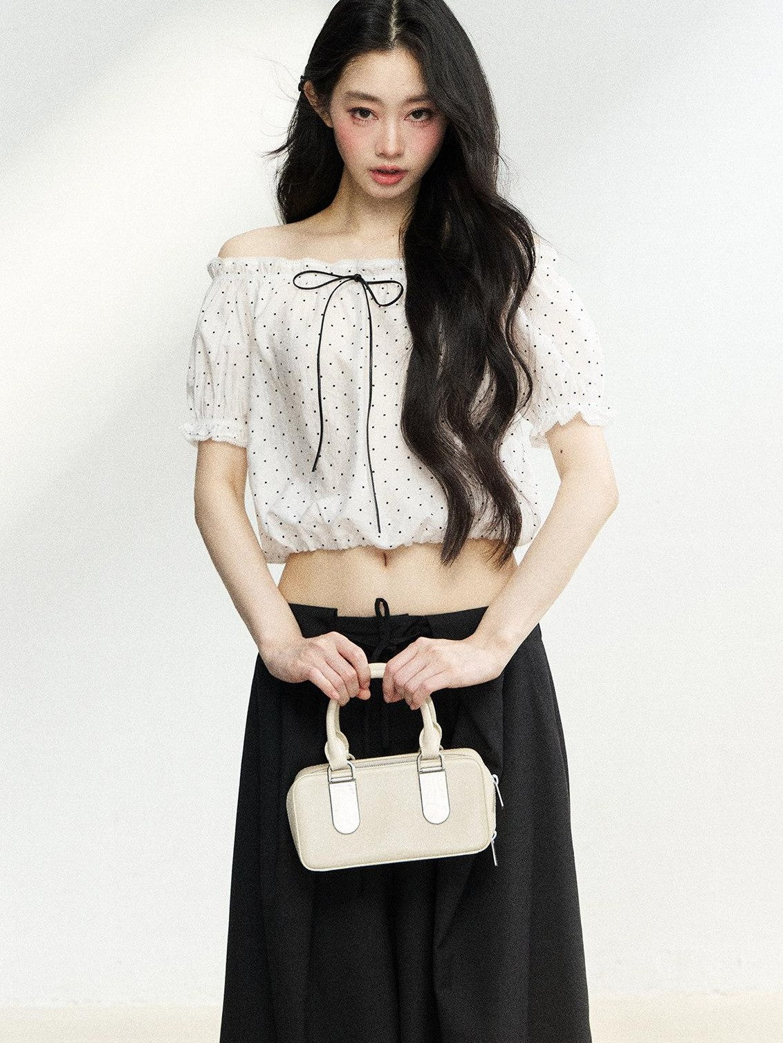7Shiftin Sweet Polka Dot Bow Loose White Women&