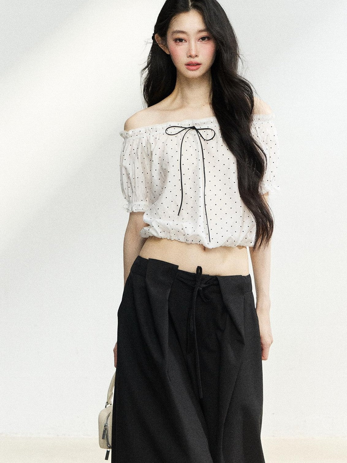 7Shiftin Sweet Polka Dot Bow Loose White Women&