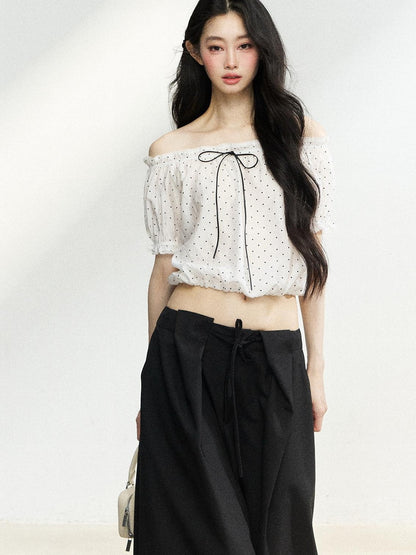 7Shiftin Sweet Polka Dot Bow Loose White Women&