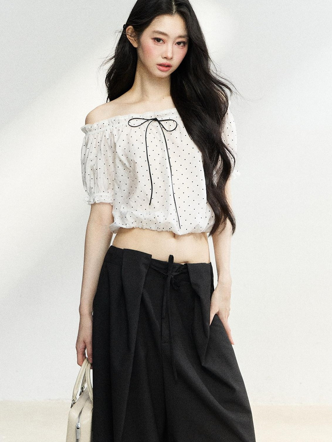 7Shiftin Sweet Polka Dot Bow Loose White Women&