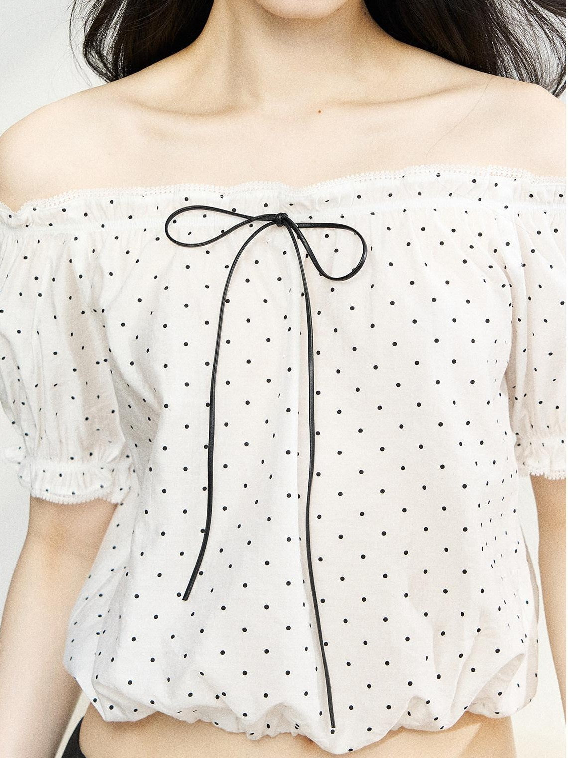 7Shiftin Sweet Polka Dot Bow Loose White Women&