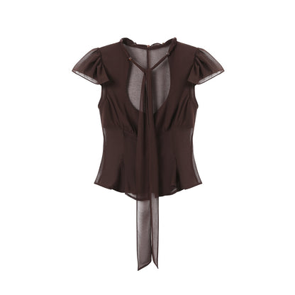 7Shiftin_Tie_Waist_Ruffle_Short_Sleeve_Crop_Fitted_High_Waist_Women&