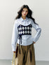 7Shiftin Two Piece Checkered Diamond Bustier Long Sleeve Lapel Women&