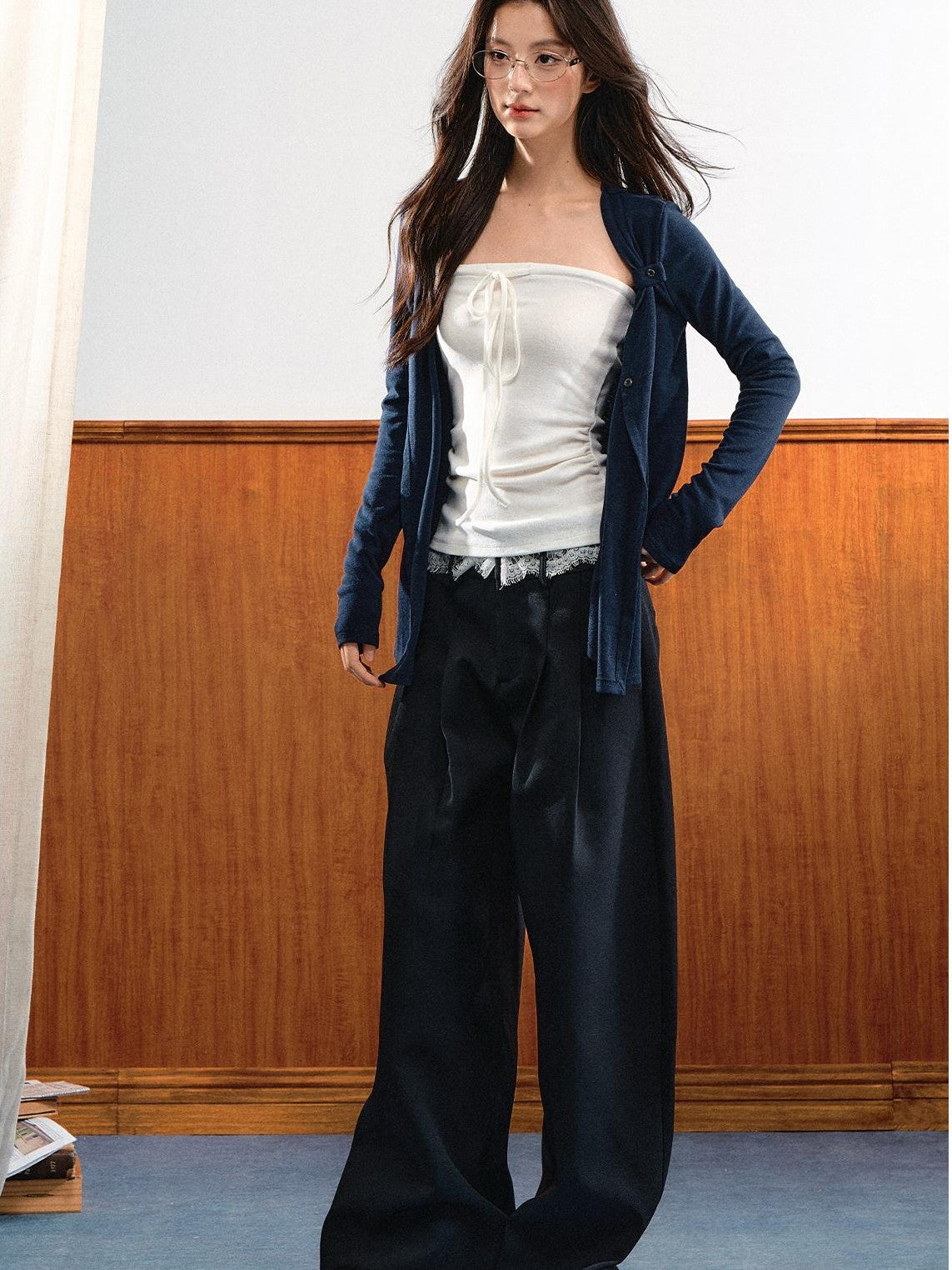 7Shiftin Two Piece Knit Long Sleeve Adjustable Lace Up Women&