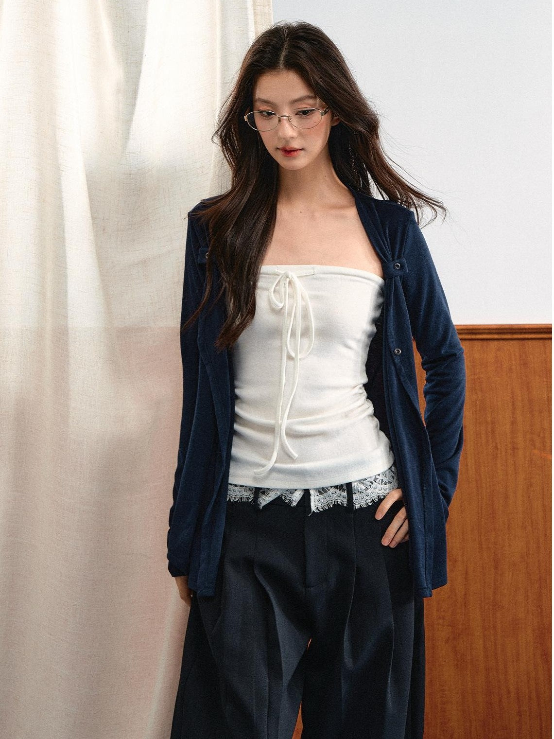 7Shiftin Two Piece Knit Long Sleeve Adjustable Lace Up Women&