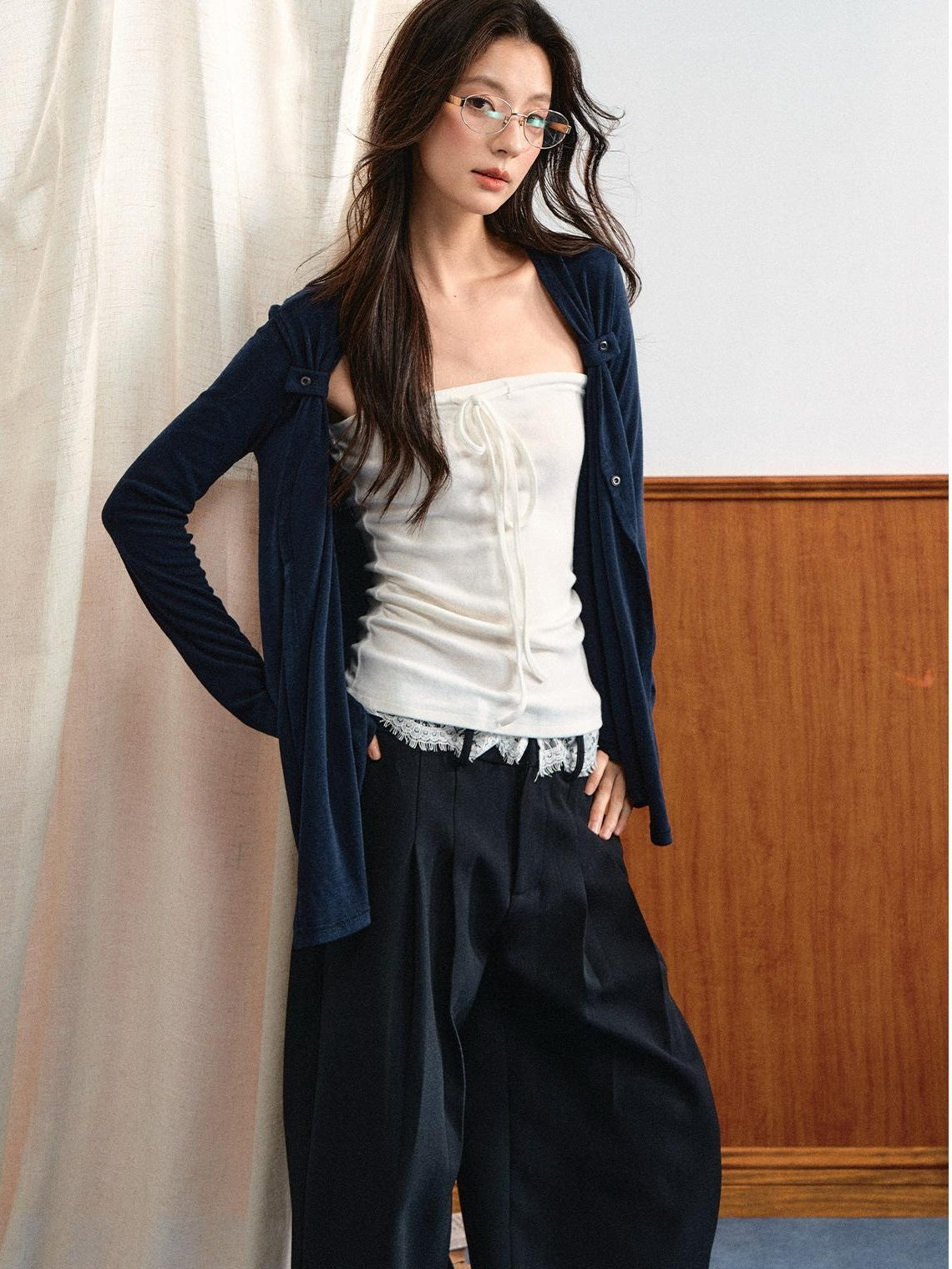 7Shiftin Two Piece Knit Long Sleeve Adjustable Lace Up Women&