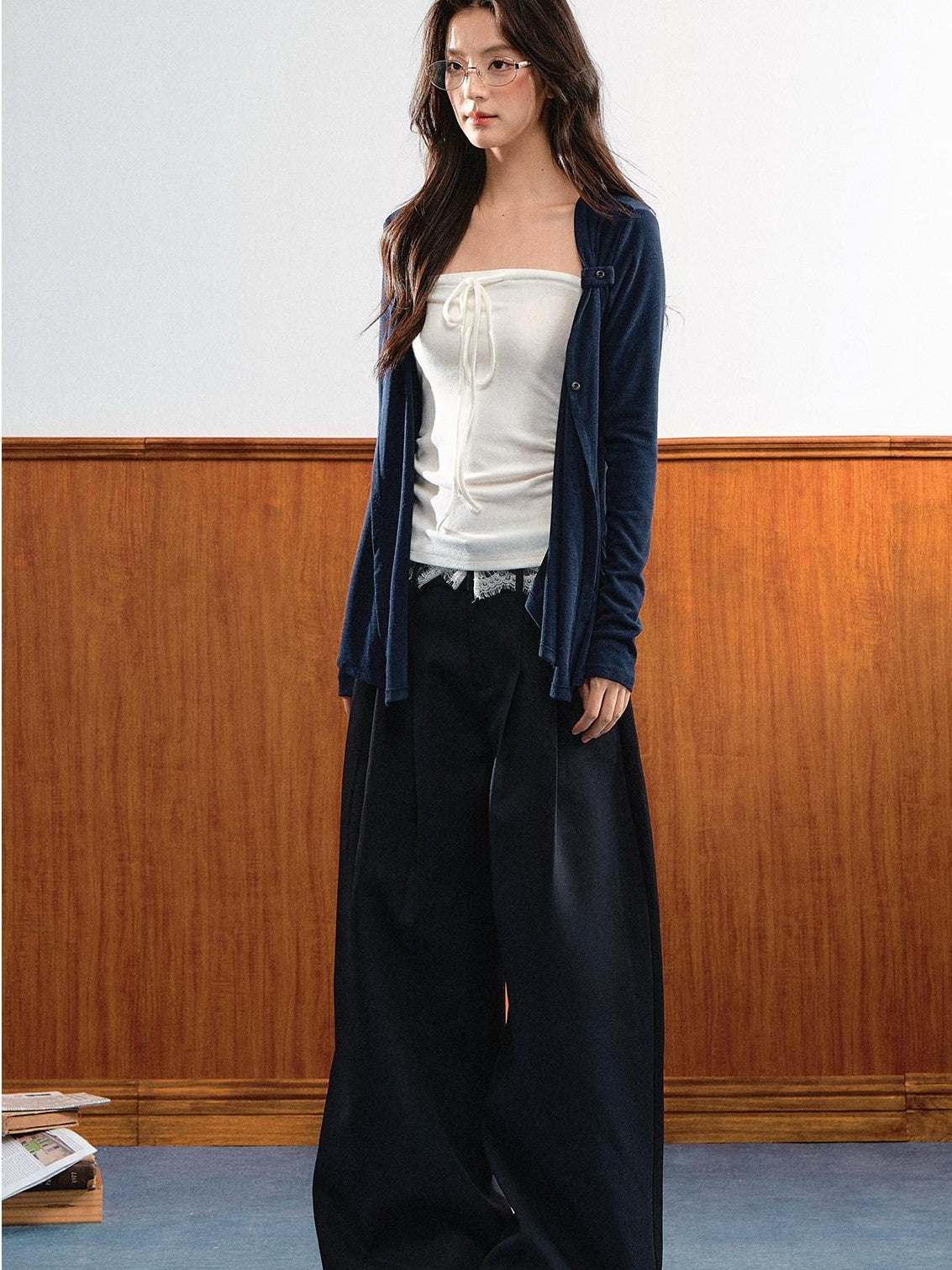 7Shiftin Two Piece Knit Long Sleeve Adjustable Lace Up Women&