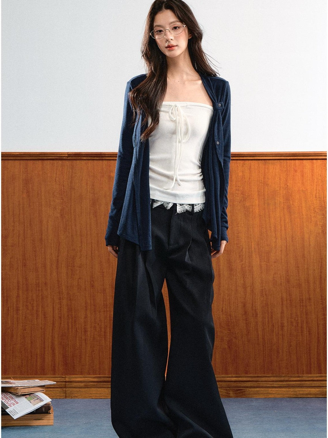 7Shiftin Two Piece Knit Long Sleeve Adjustable Lace Up Women&