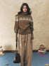 7Shiftin Two Tone Animal High Neck Loose Vintage Knit Women&