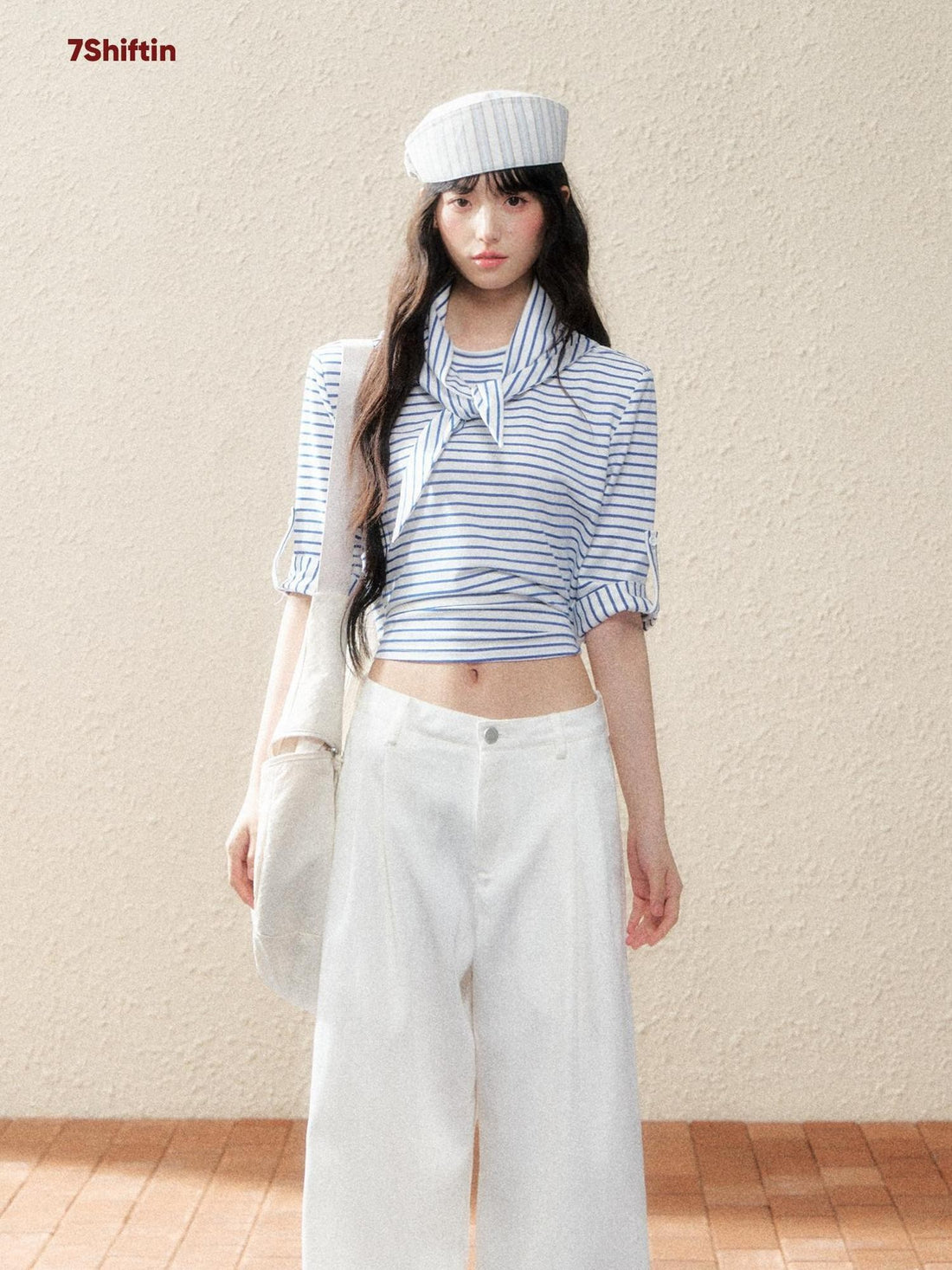 7Shiftin Two Tone Asymmetric Cropped Striped Women&