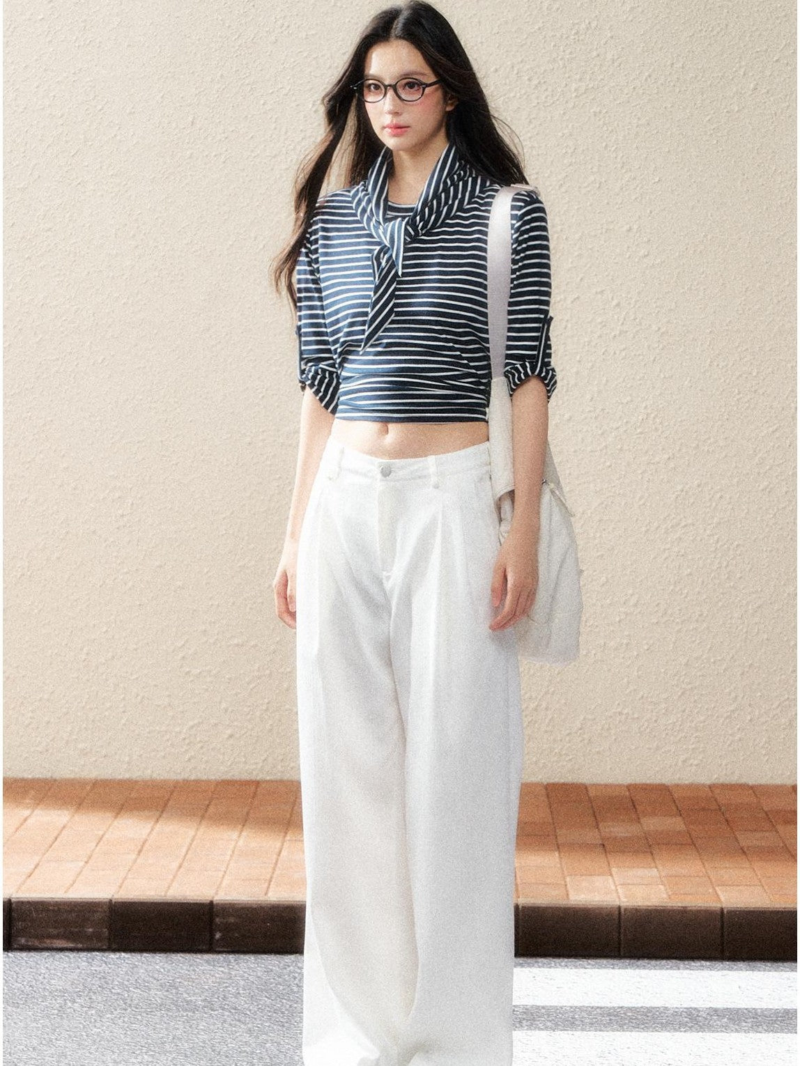 7Shiftin Two Tone Asymmetric Cropped Striped Women&