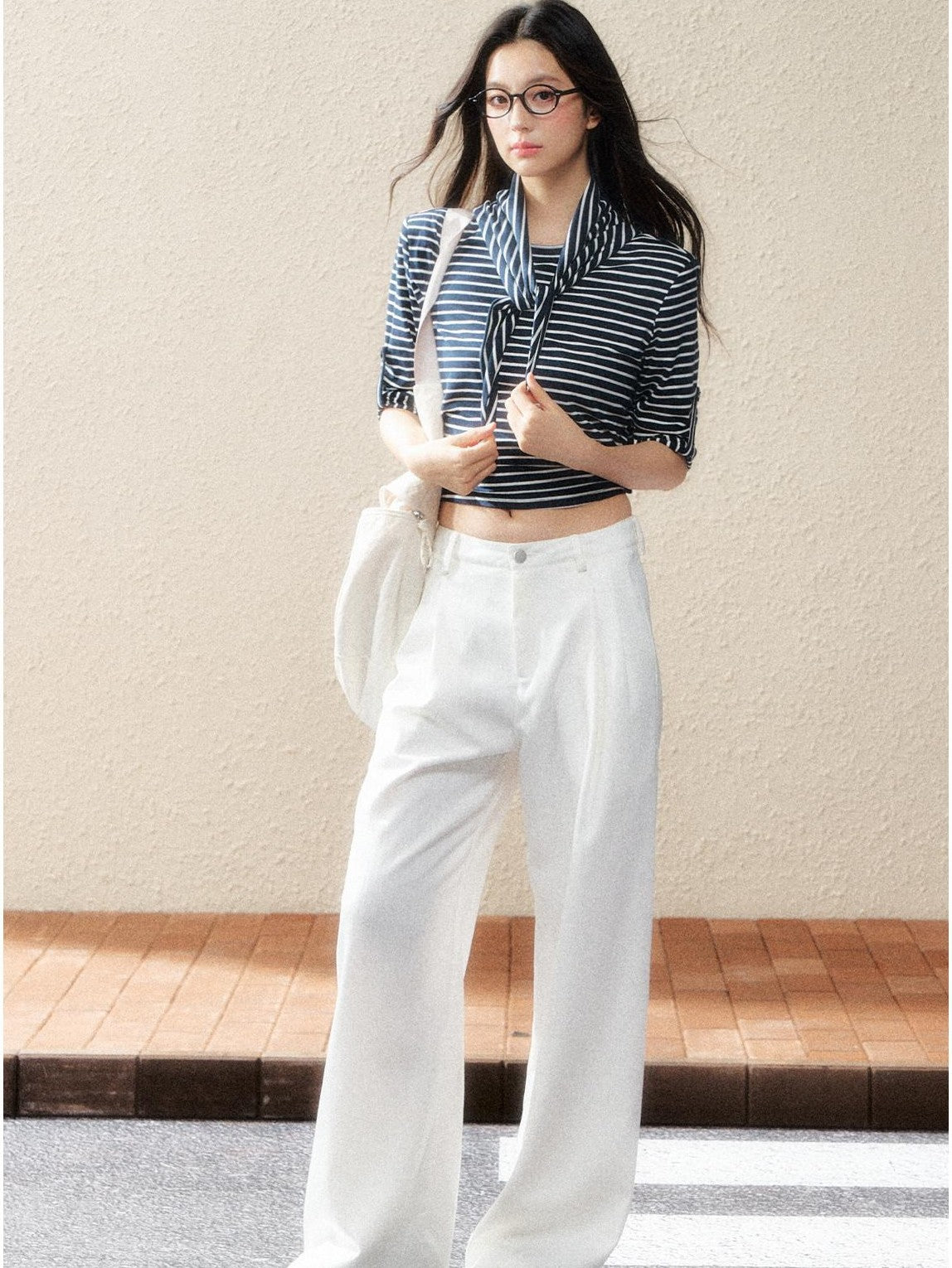 7Shiftin Two Tone Asymmetric Cropped Striped Women&