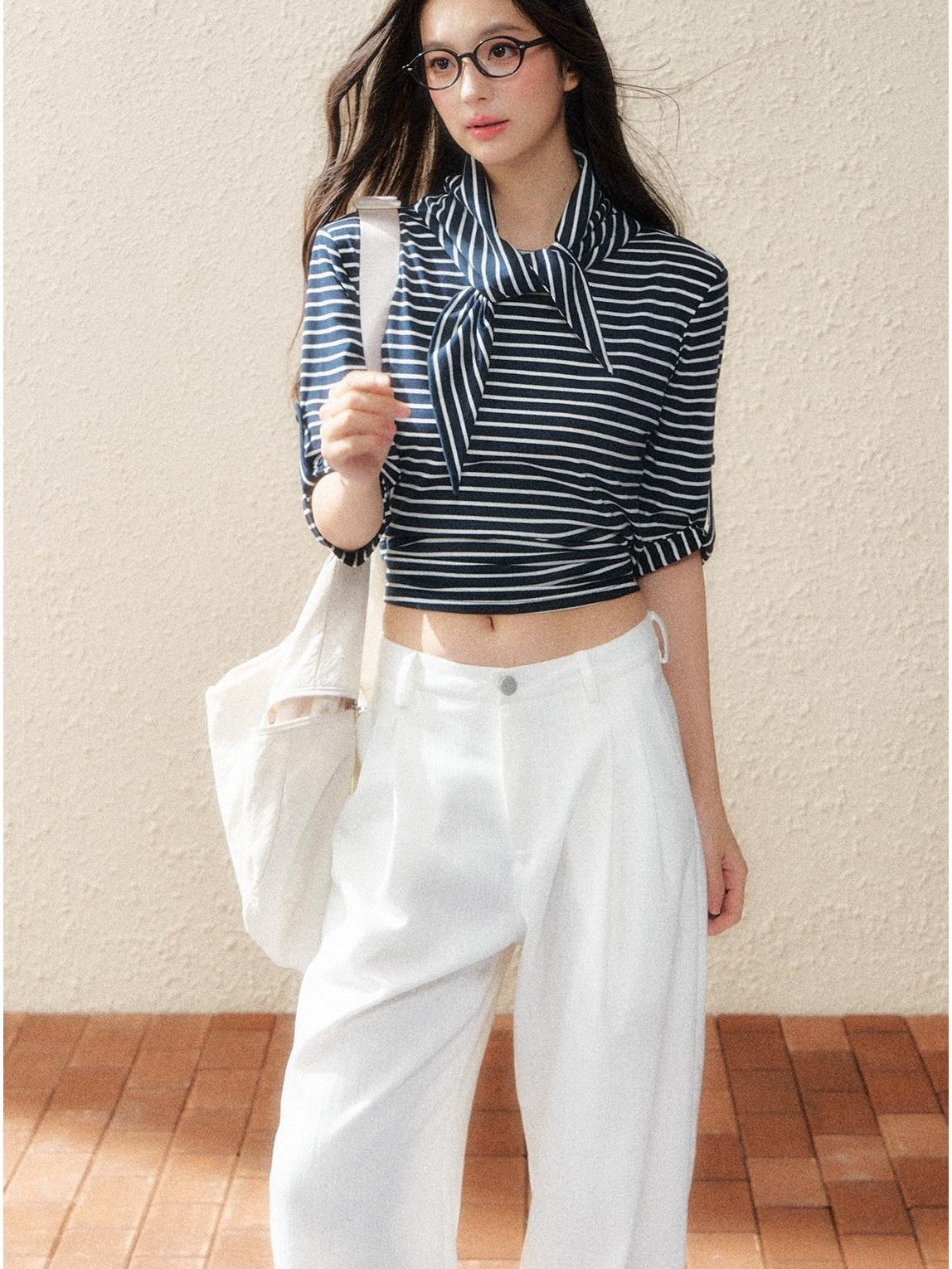 7Shiftin Two Tone Asymmetric Cropped Striped Women&