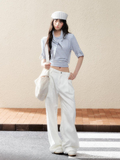7Shiftin Two Tone Asymmetric Cropped Striped Women&