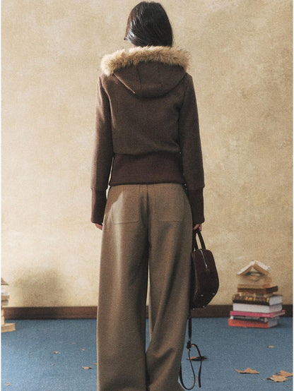 7Shiftin Two Tone Faux Two Piece Waist Cinched Fur Collar Women&