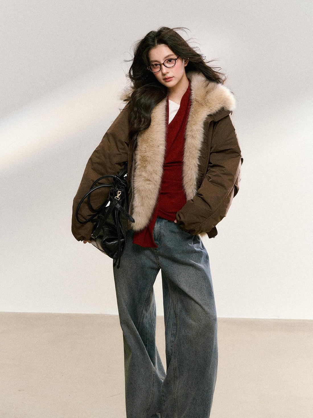 7Shiftin Two Tone Hooded Cropped Zip Front Relaxed Women&