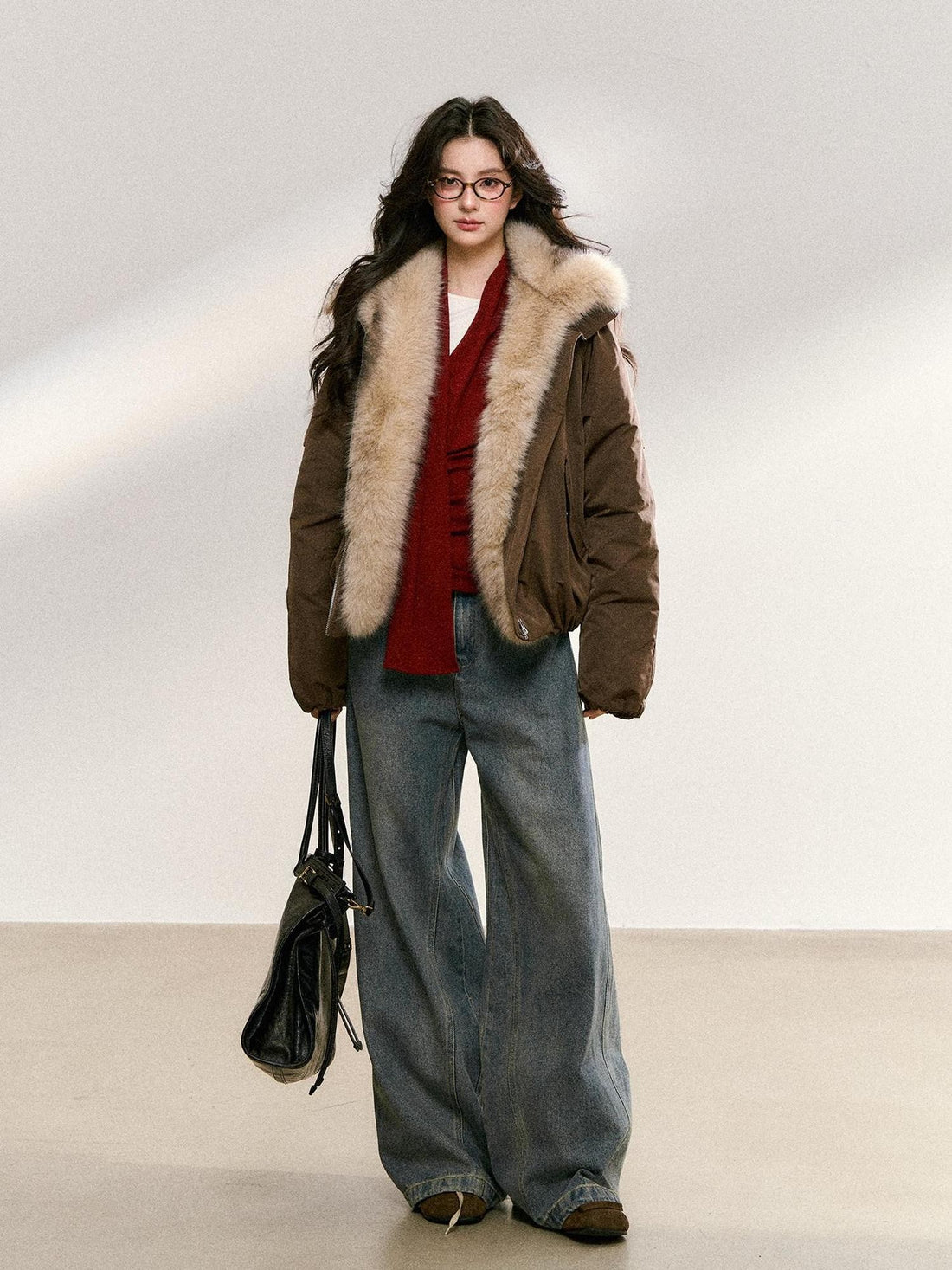 7Shiftin Two Tone Hooded Cropped Zip Front Relaxed Women&
