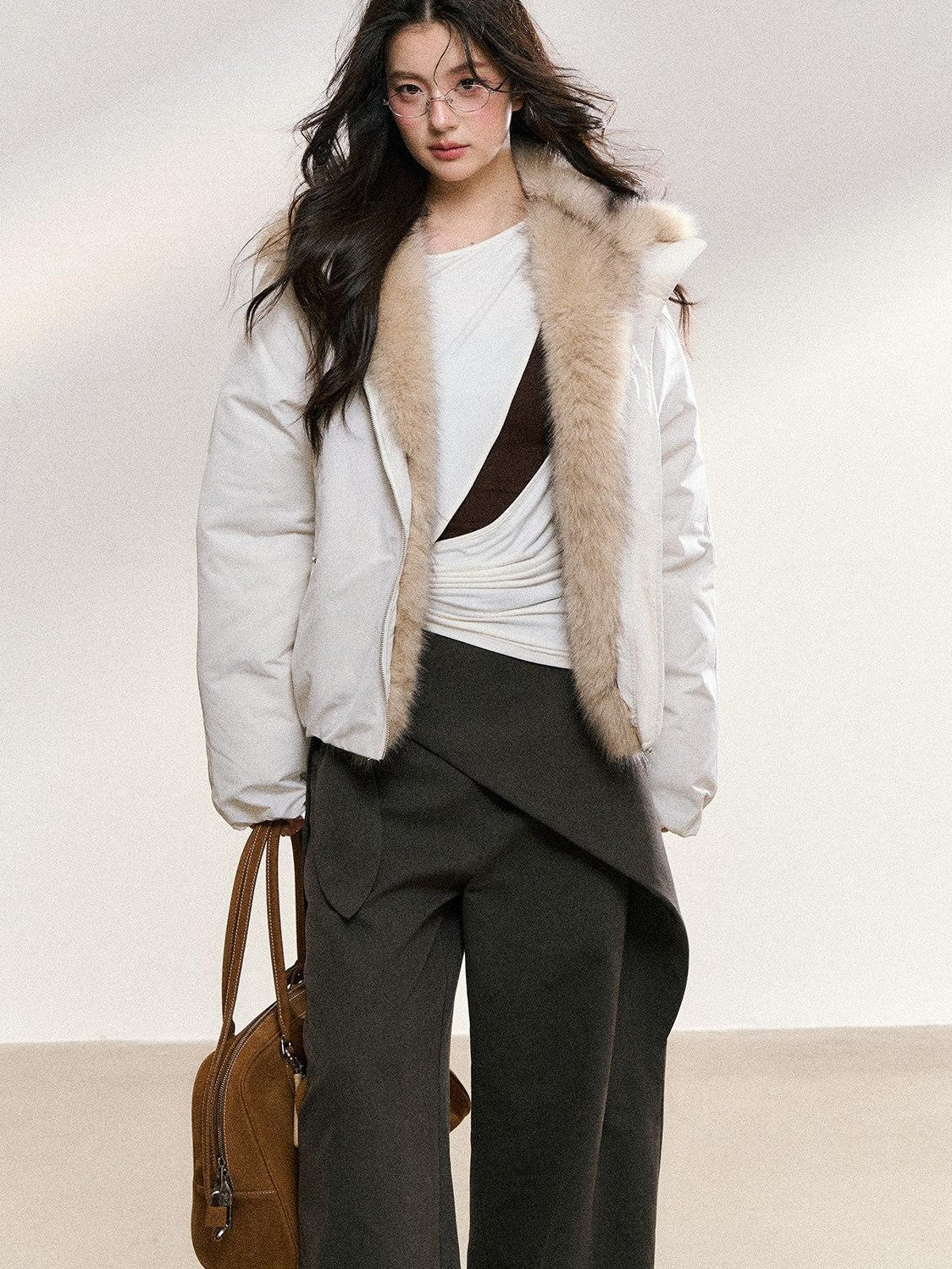 7Shiftin Two Tone Hooded Cropped Zip Front Relaxed Women&