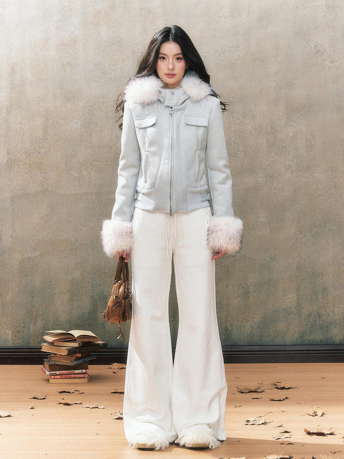7Shiftin Two Tone Hooded Large Fur Collar Slim Women&