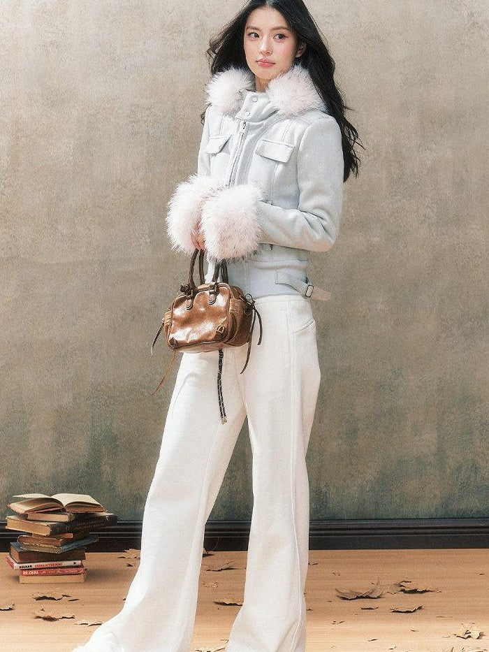 7Shiftin Two Tone Hooded Large Fur Collar Slim Women&