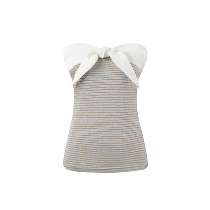 7Shiftin_Two_Tone_Striped_Bow_Bustier_Loose_Fit_Two_Piece_Women&