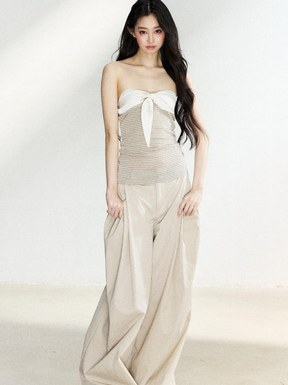 7Shiftin Two Tone Striped Bow Bustier Loose Fit Two Piece Women&