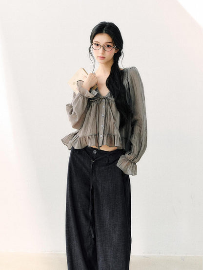 7Shiftin V-neck Ruffle Breathable Loose Women&
