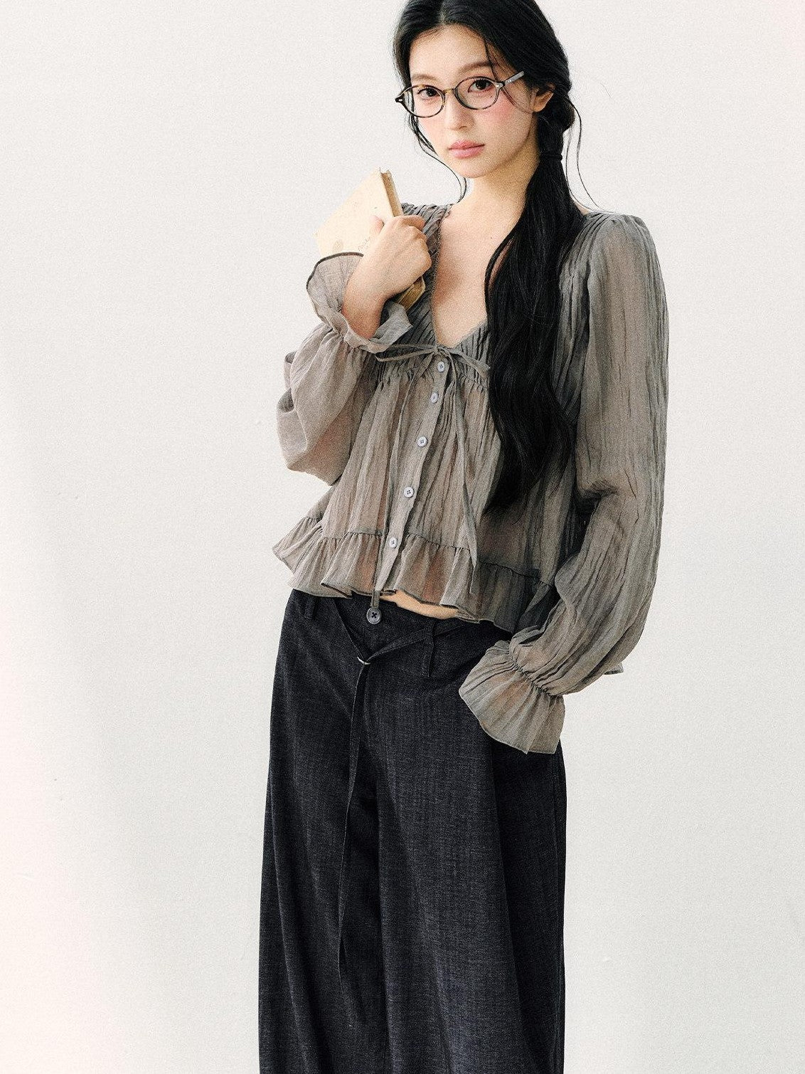 7Shiftin V-neck Ruffle Breathable Loose Women&