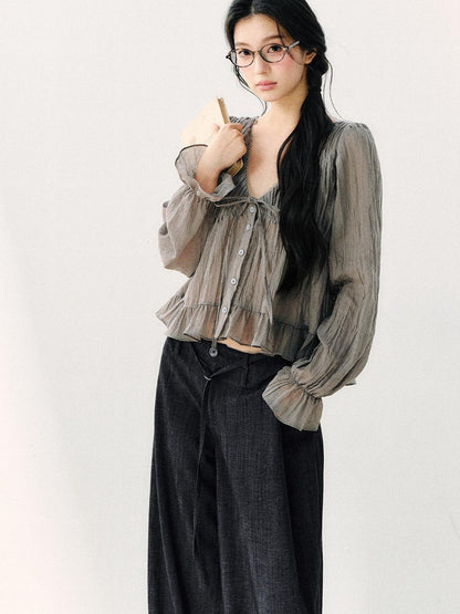 7Shiftin V-neck Ruffle Breathable Loose Women&