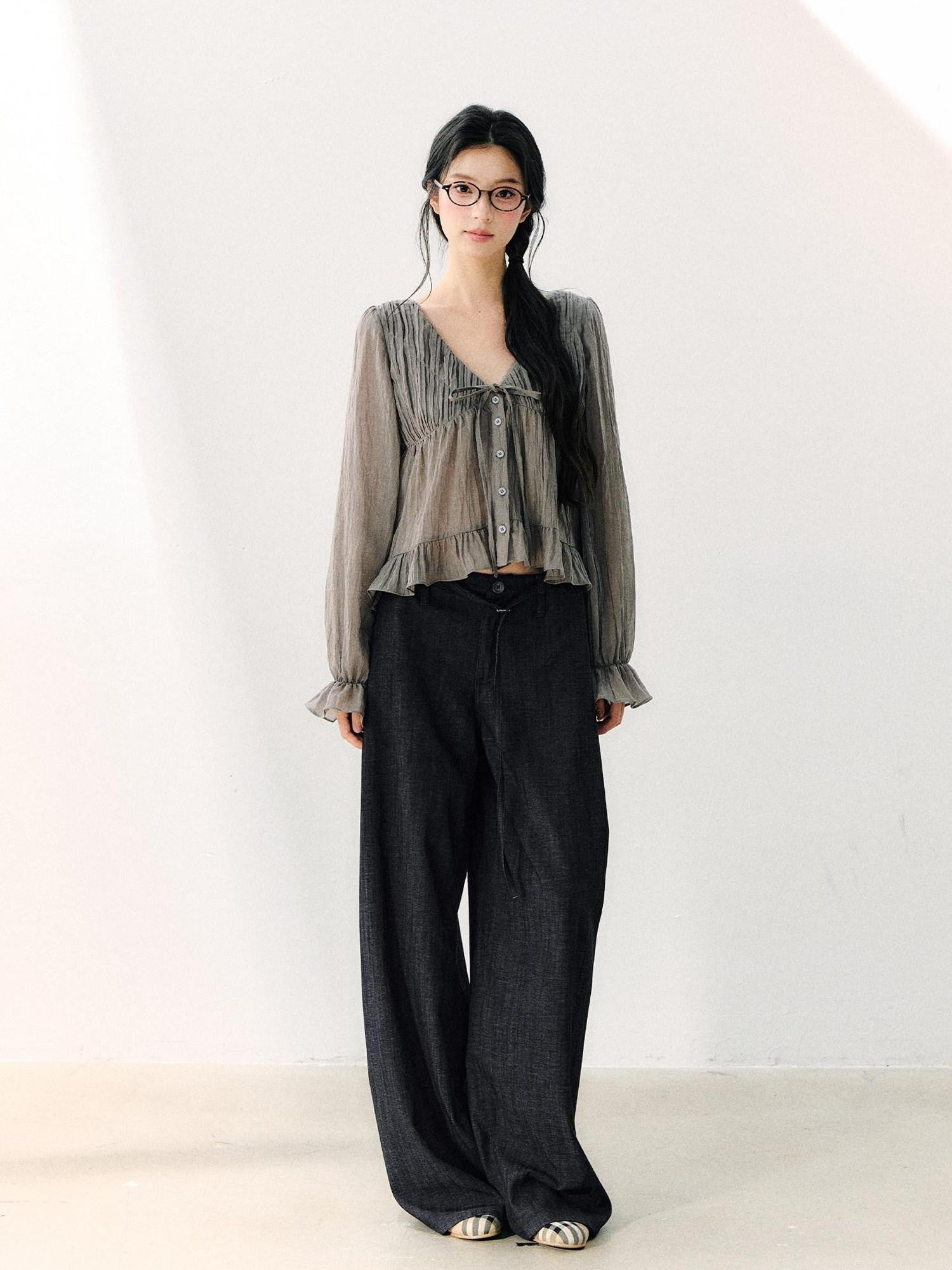 7Shiftin V-neck Ruffle Breathable Loose Women&