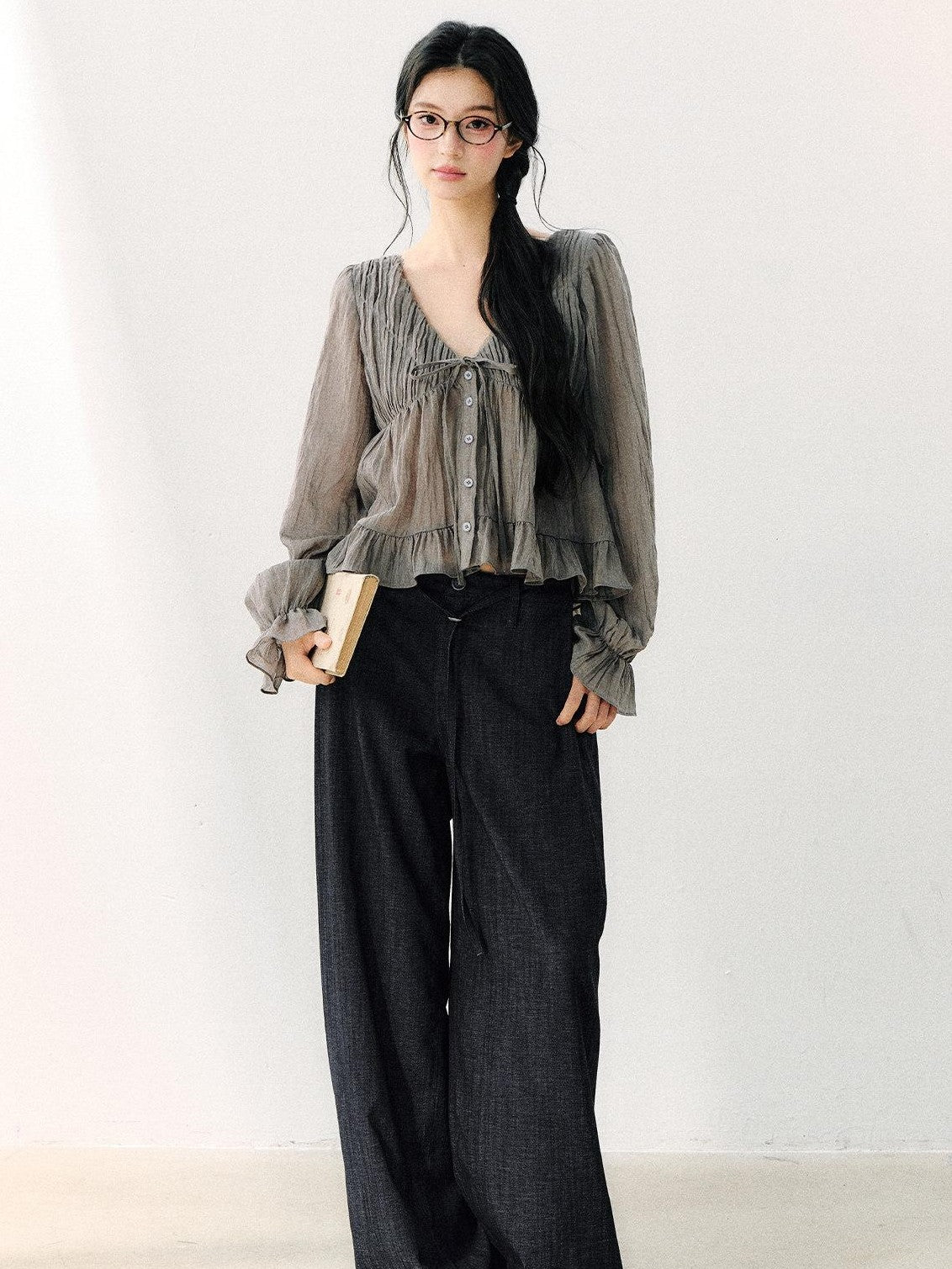 7Shiftin V-neck Ruffle Breathable Loose Women&