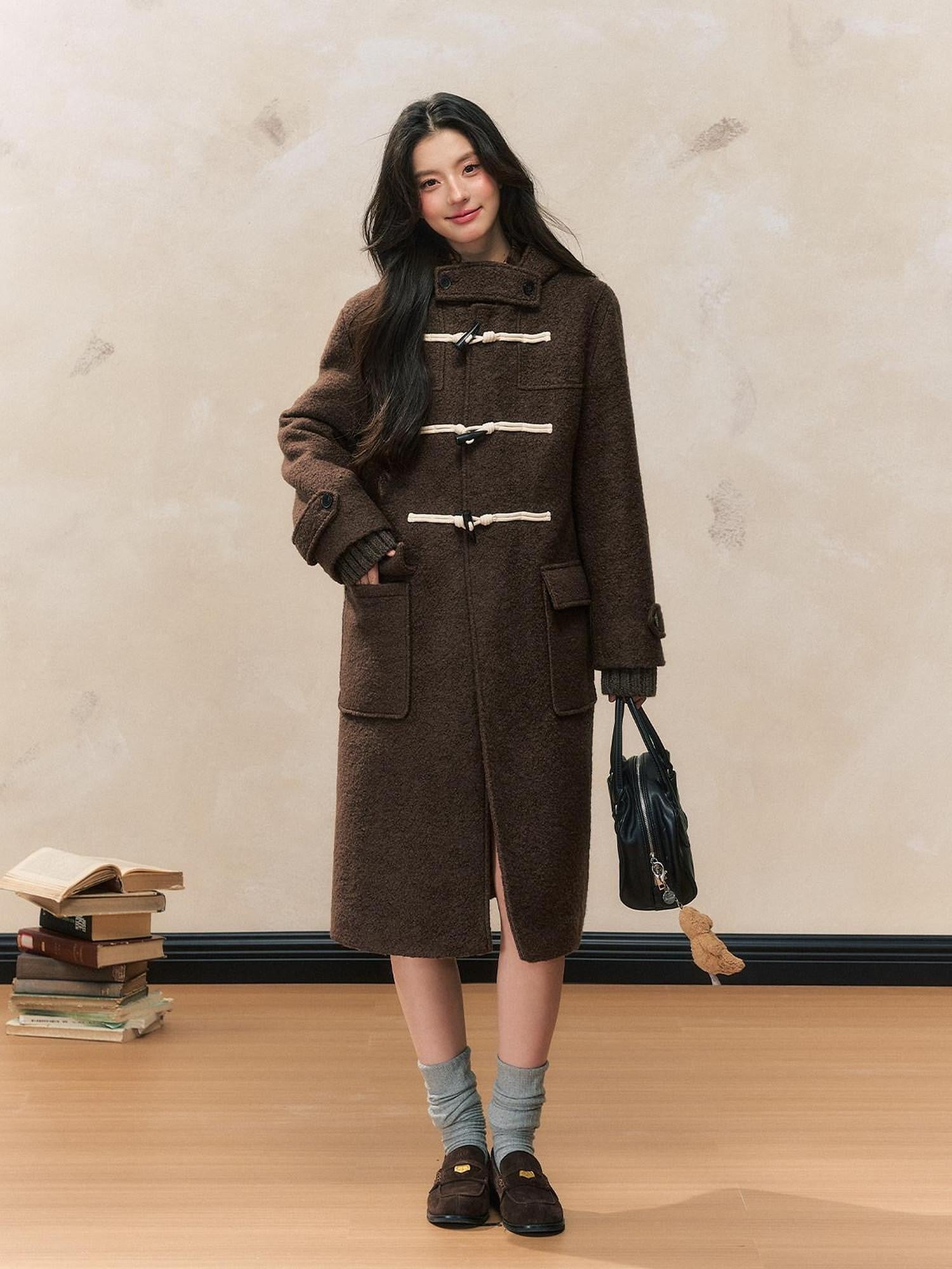 7Shiftin Vintage Brown Duffle Toggle Retro Women&