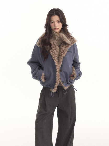 7Shiftin Vintage Contrast Trim Faux Shearling Panelled Women&