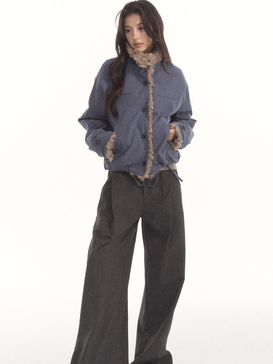 7Shiftin Vintage Contrast Trim Faux Shearling Panelled Women&