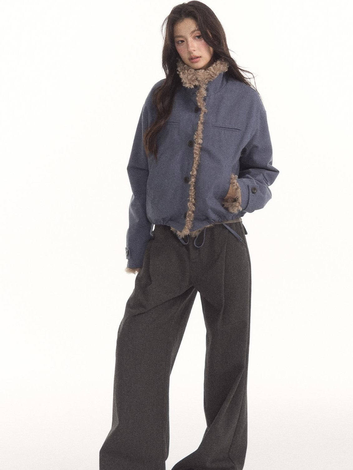 7Shiftin Vintage Contrast Trim Faux Shearling Panelled Women&