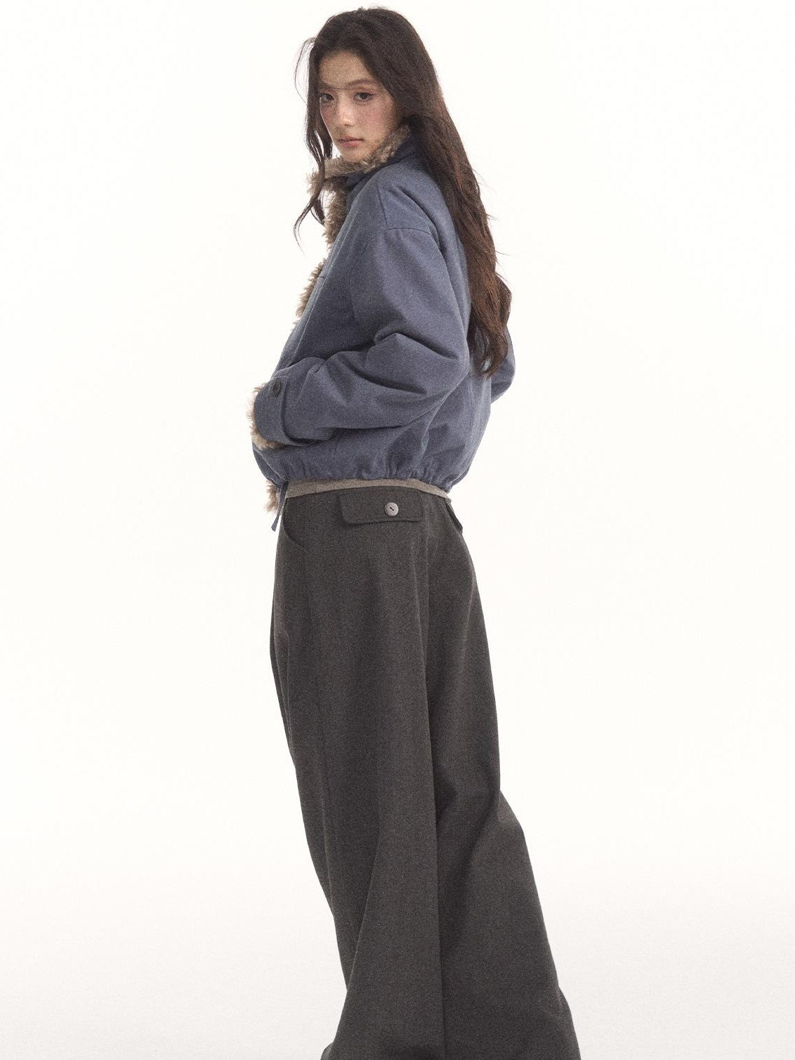 7Shiftin Vintage Contrast Trim Faux Shearling Panelled Women&