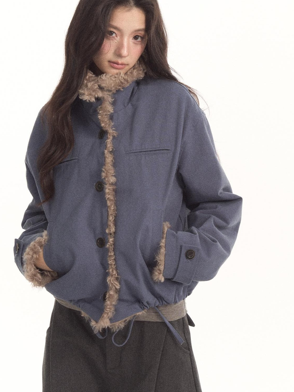 7Shiftin Vintage Contrast Trim Faux Shearling Panelled Women&