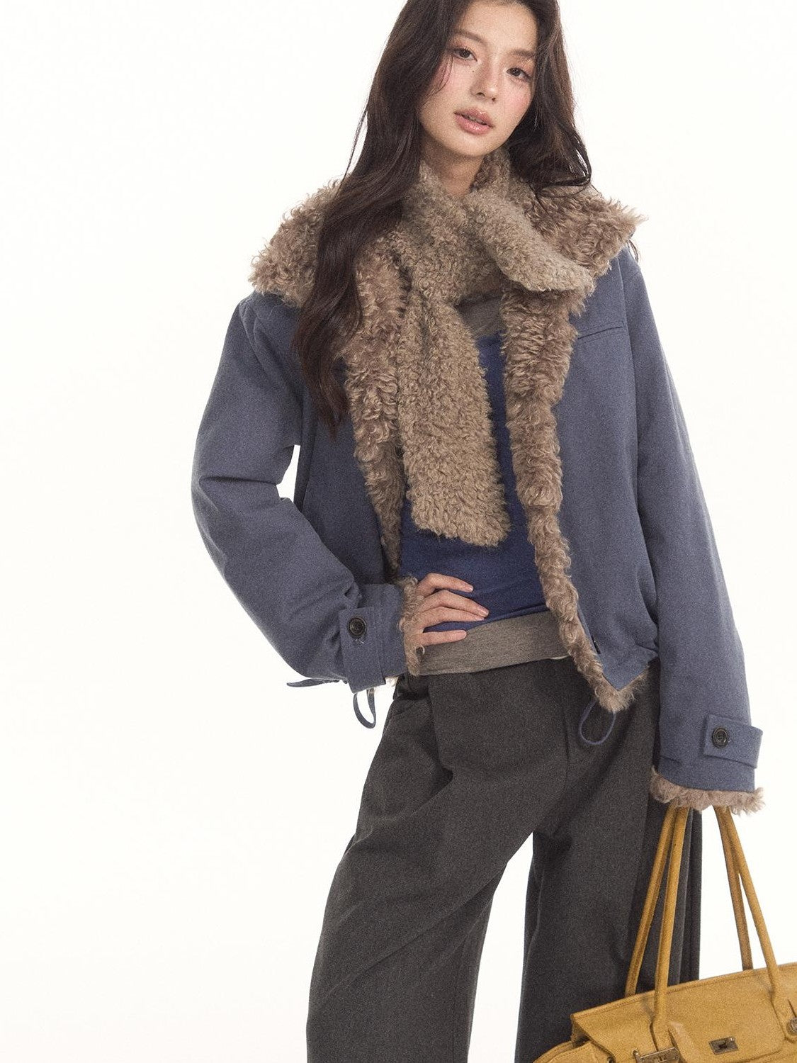 7Shiftin Vintage Contrast Trim Faux Shearling Panelled Women&