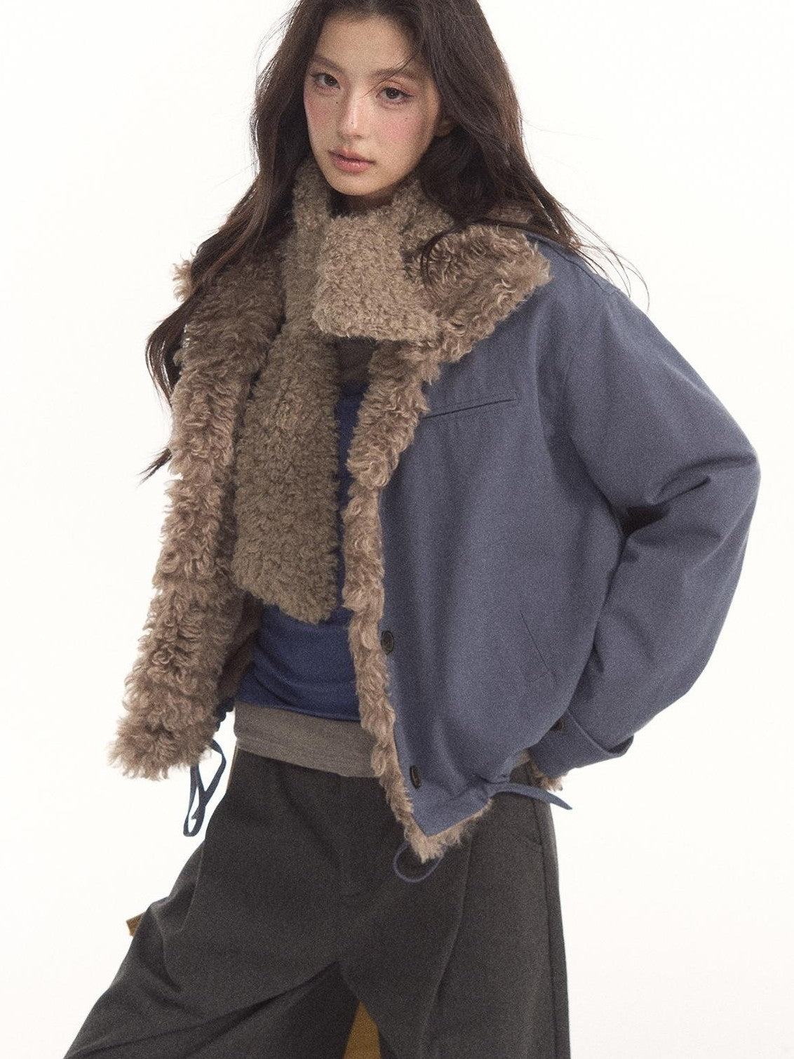 7Shiftin Vintage Contrast Trim Faux Shearling Panelled Women&