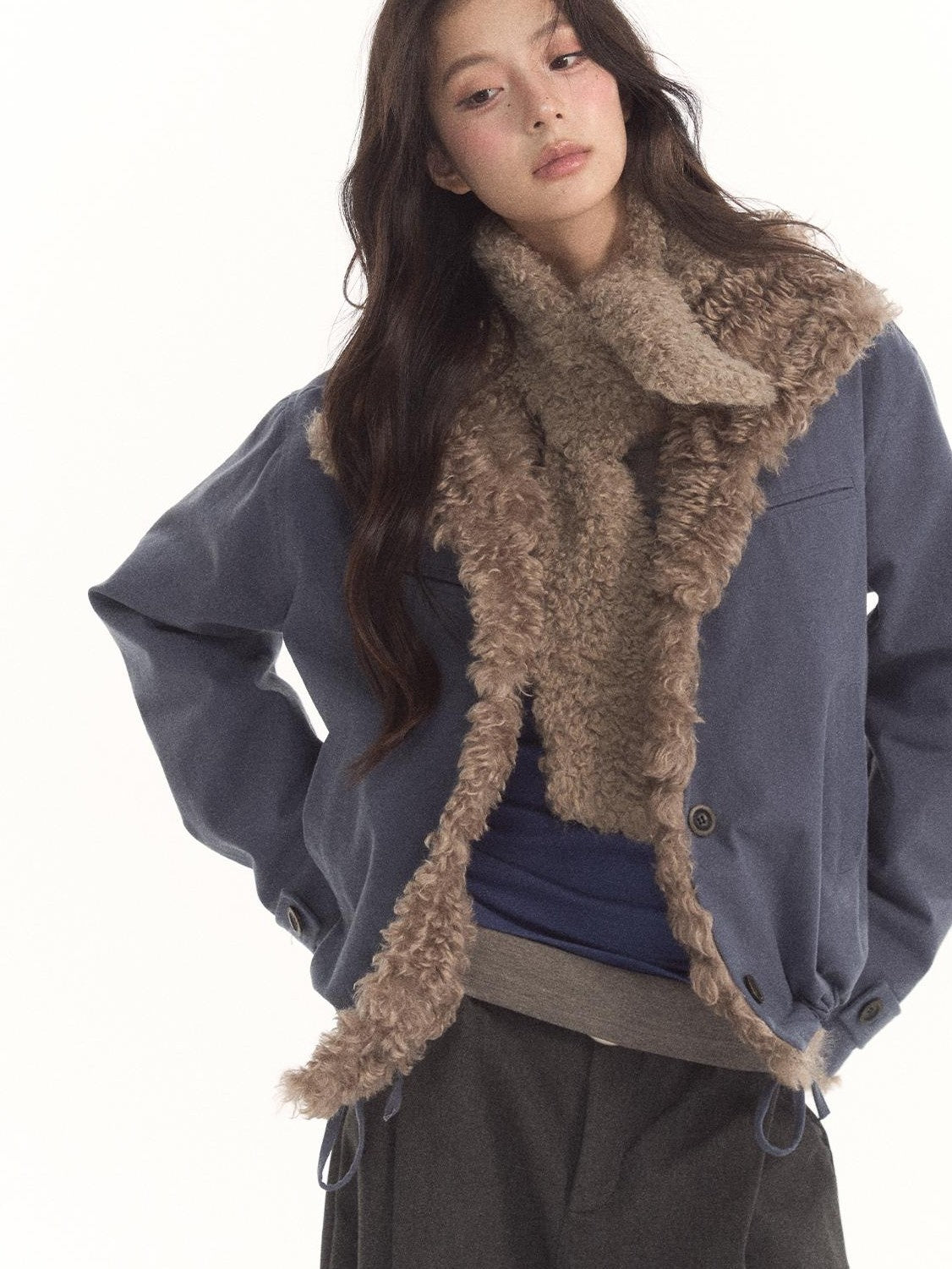 7Shiftin Vintage Contrast Trim Faux Shearling Panelled Women&