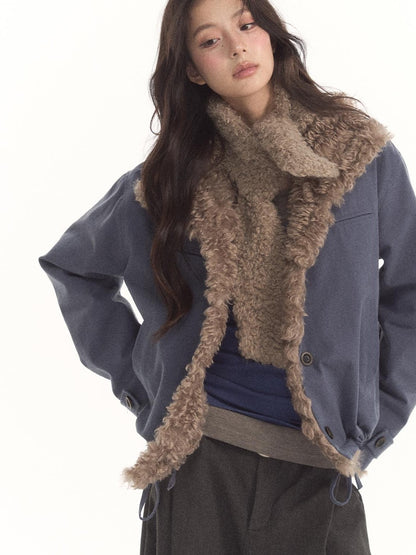 7Shiftin Vintage Contrast Trim Faux Shearling Panelled Women&