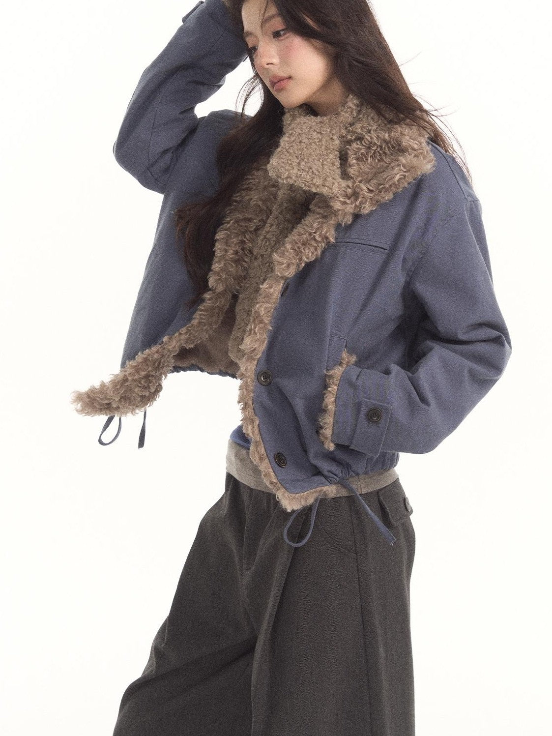 7Shiftin Vintage Contrast Trim Faux Shearling Panelled Women&