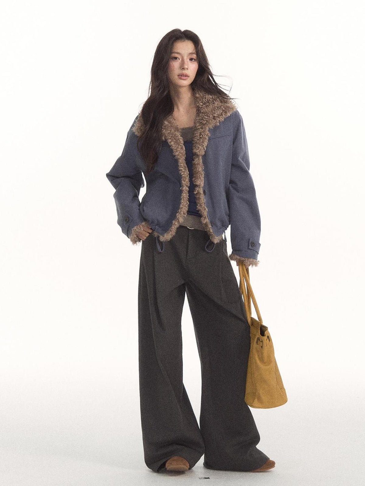 7Shiftin Vintage Contrast Trim Faux Shearling Panelled Women&