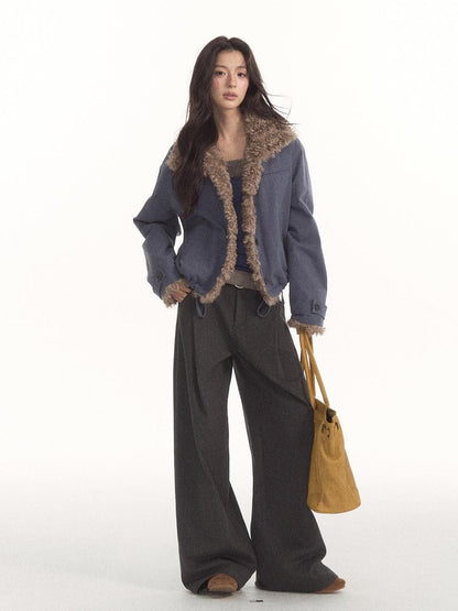 7Shiftin Vintage Contrast Trim Faux Shearling Panelled Women&