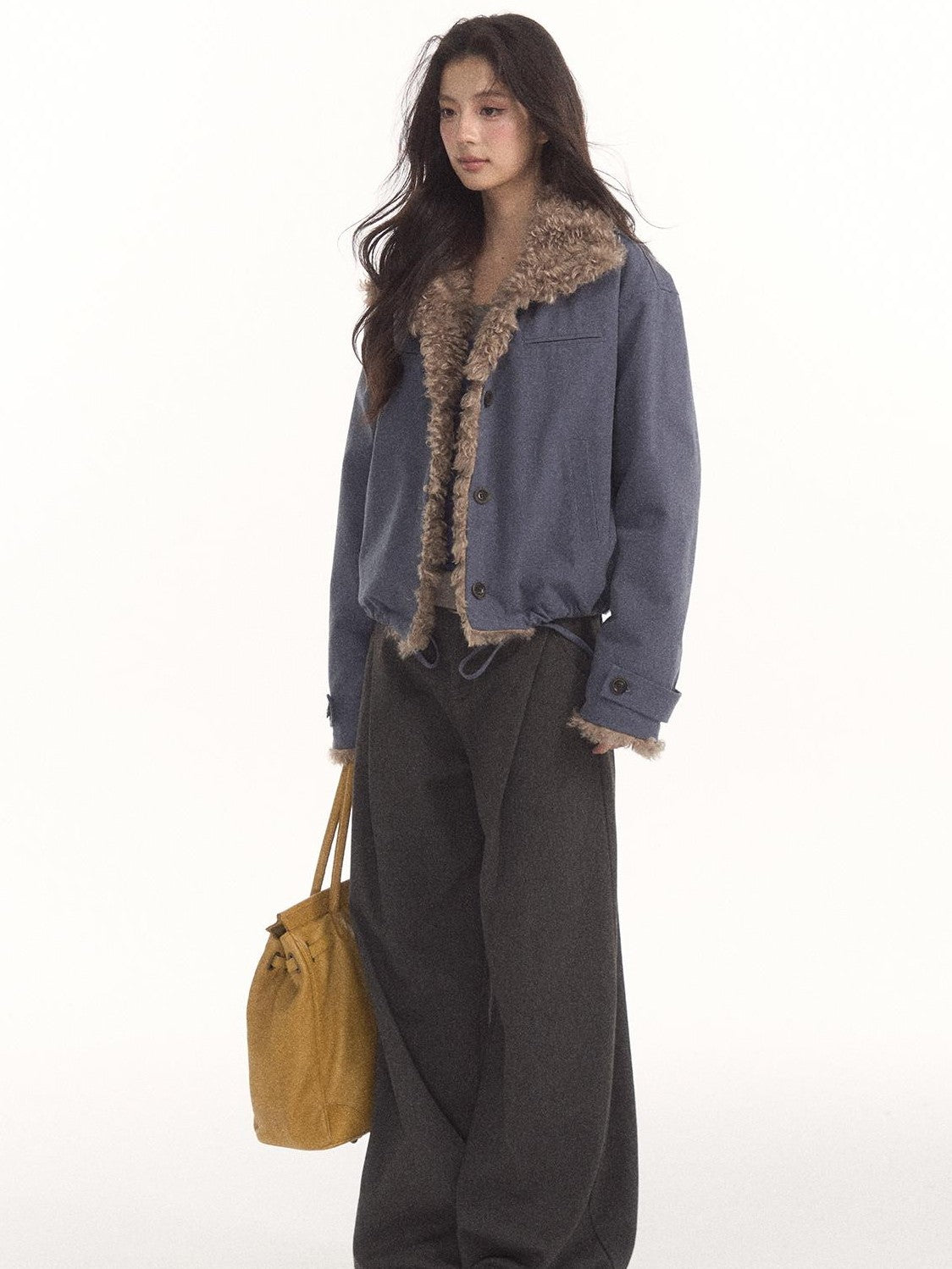 7Shiftin Vintage Contrast Trim Faux Shearling Panelled Women&